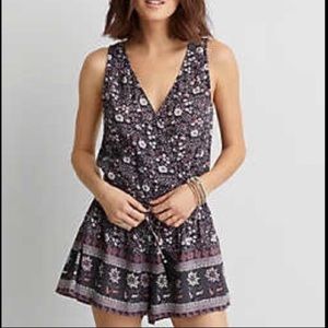 American Eagle Outfitters Gray and Purple Jumpsuit with V-Neck